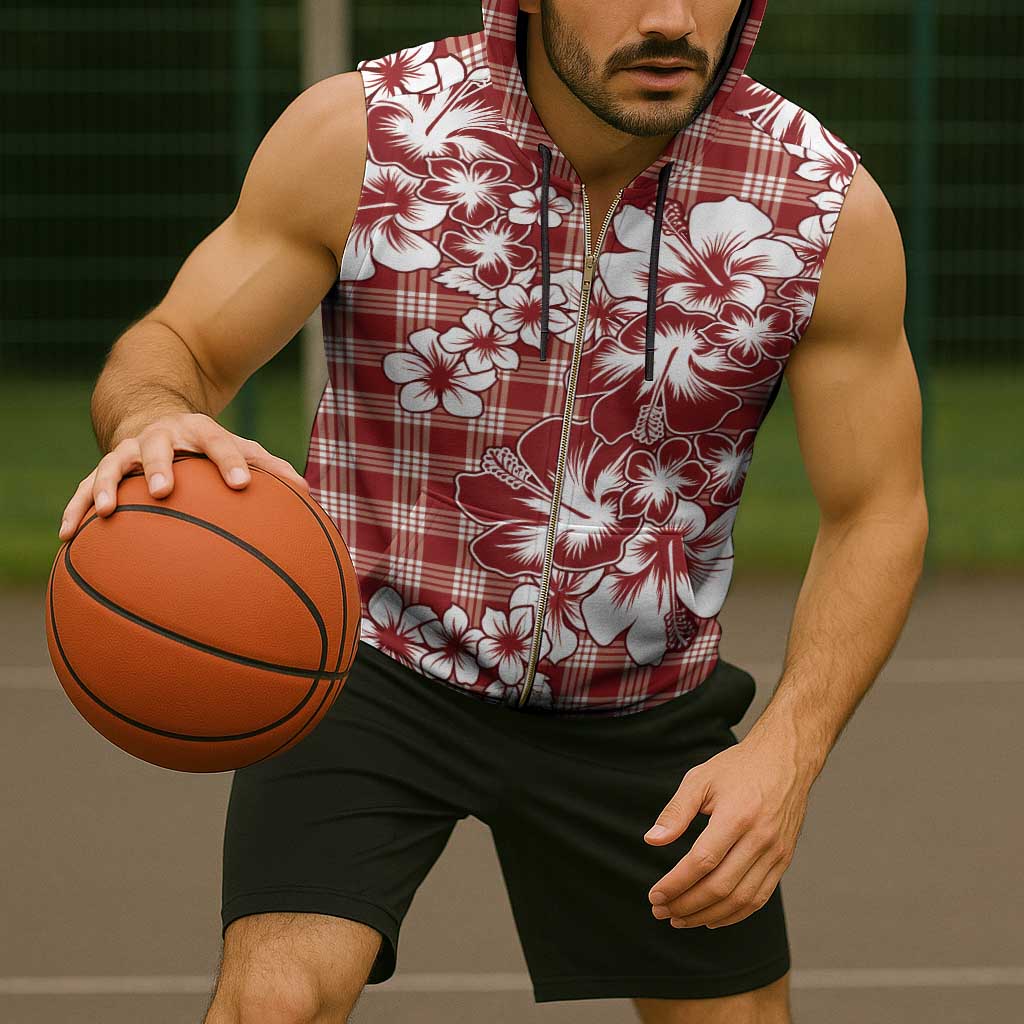 Hibiscus Pakala Fantasy Red Sleeveless Zip Hoodie Tropical Floral Stylized - Polynesian Pride