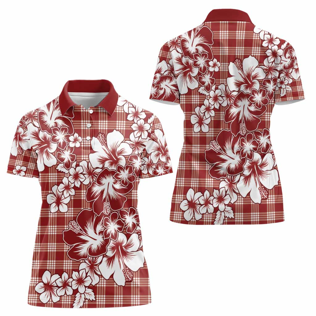 Hibiscus Pakala Fantasy Red Women Polo Shirt Tropical Floral Stylized - Polynesian Pride