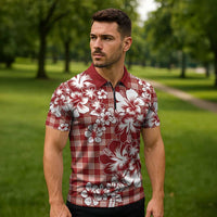 Hibiscus Pakala Fantasy Red Zipper Polo Shirt Tropical Floral Stylized - Polynesian Pride