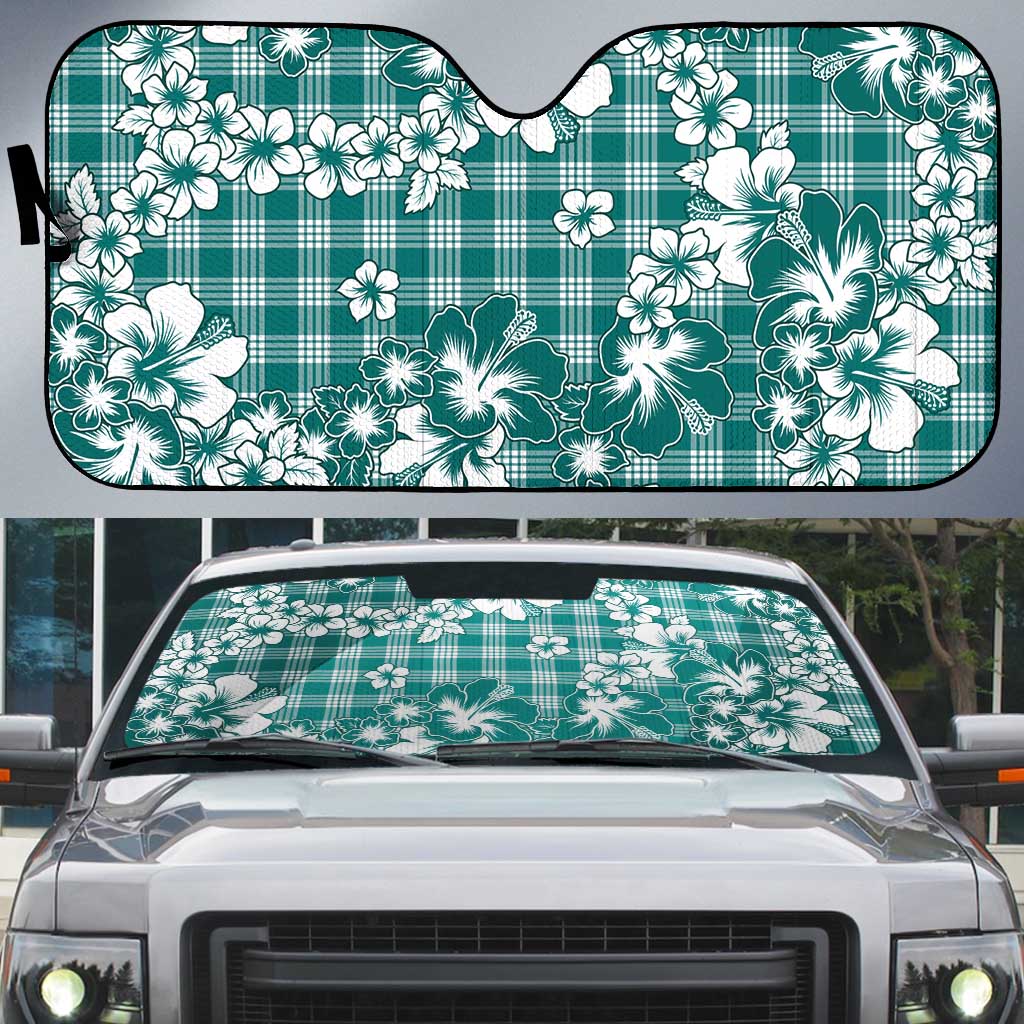 Hibiscus Pakala Aqua Teal Auto Sun Shade Tropical Floral Stylized - Polynesian Pride