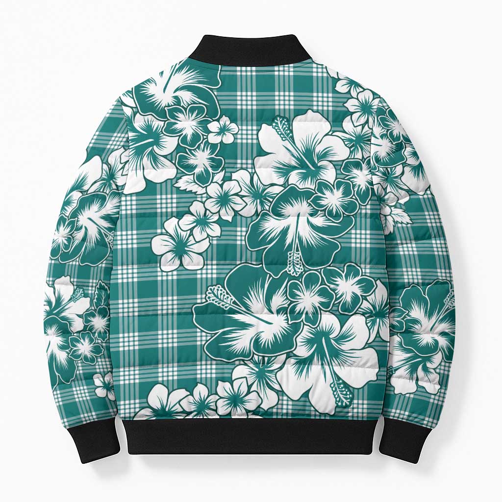 Hibiscus Pakala Aqua Teal Bomber Puffer Jacket Tropical Floral Stylized - Polynesian Pride