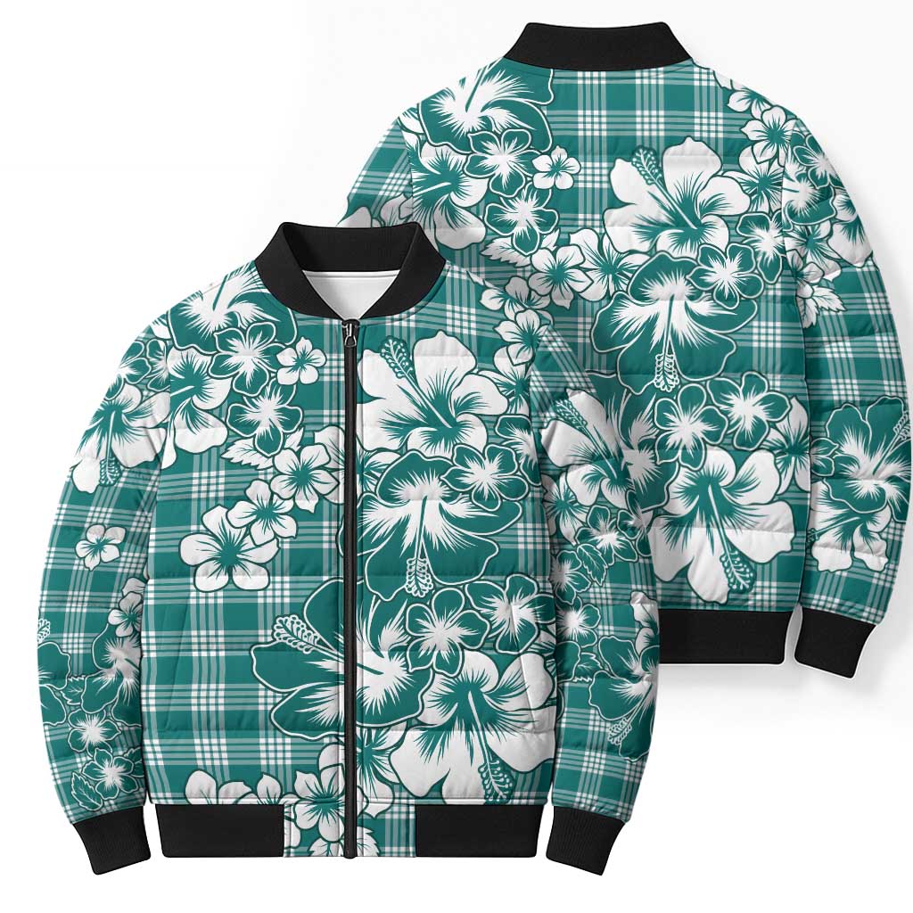 Hibiscus Pakala Aqua Teal Bomber Puffer Jacket Tropical Floral Stylized - Polynesian Pride