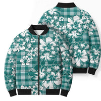 Hibiscus Pakala Aqua Teal Bomber Puffer Jacket Tropical Floral Stylized - Polynesian Pride