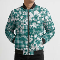 Hibiscus Pakala Aqua Teal Bomber Puffer Jacket Tropical Floral Stylized - Polynesian Pride