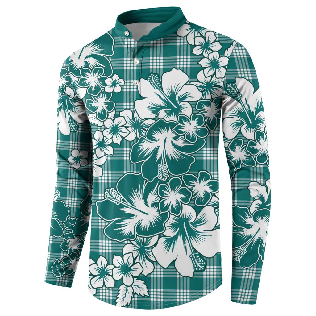 Hibiscus Pakala Aqua Teal Button Sweatshirt Tropical Floral Stylized - Polynesian Pride