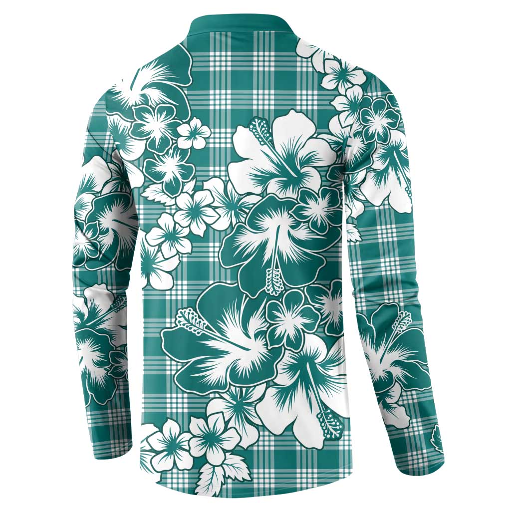 Hibiscus Pakala Aqua Teal Button Sweatshirt Tropical Floral Stylized - Polynesian Pride