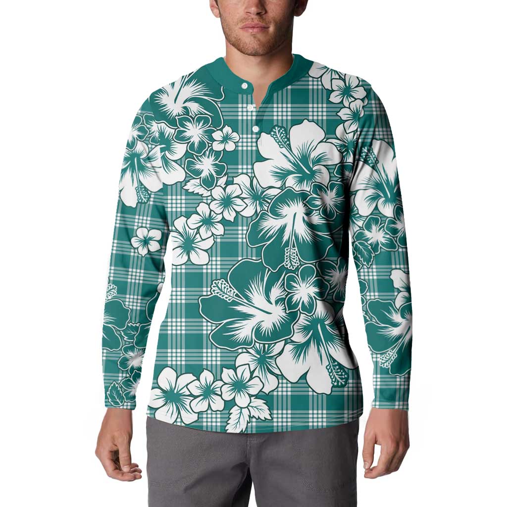 Hibiscus Pakala Aqua Teal Button Sweatshirt Tropical Floral Stylized - Polynesian Pride