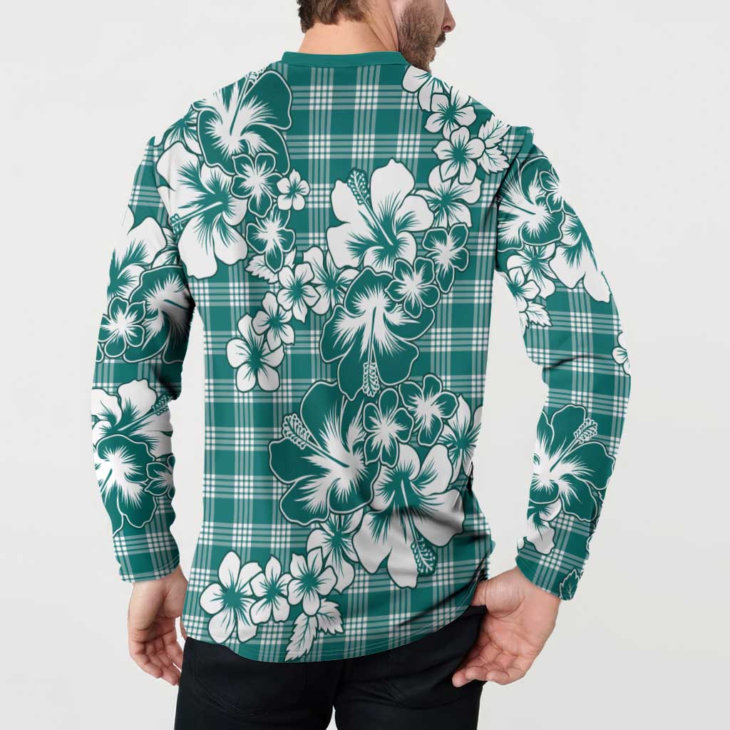 Hibiscus Pakala Aqua Teal Button Sweatshirt Tropical Floral Stylized - Polynesian Pride