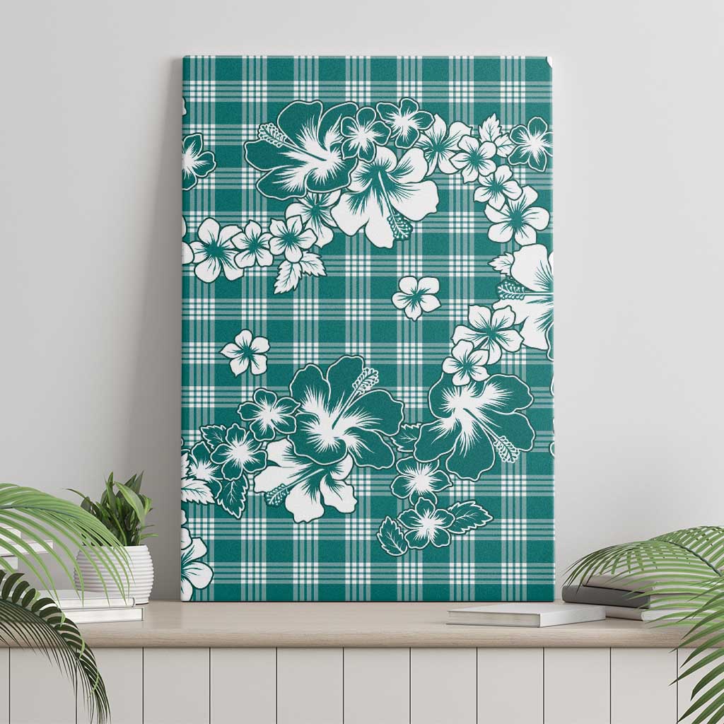 Hibiscus Pakala Aqua Teal Canvas Wall Art Tropical Floral Stylized - Polynesian Pride