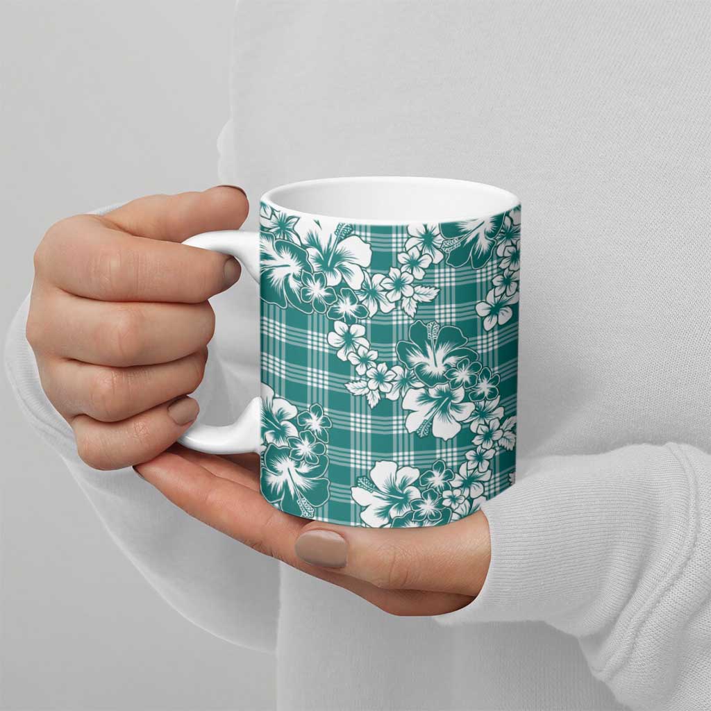 Hibiscus Pakala Aqua Teal Ceramic Mug Tropical Floral Stylized - Polynesian Pride