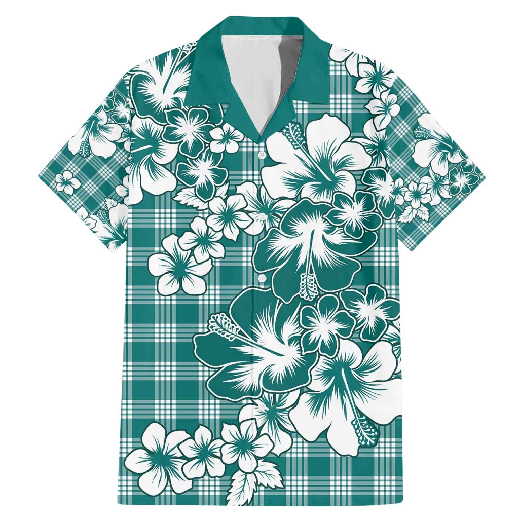 Hibiscus Pakala Aqua Teal Family Matching Mermaid Dress and Hawaiian Shirt Tropical Floral Stylized - Polynesian Pride
