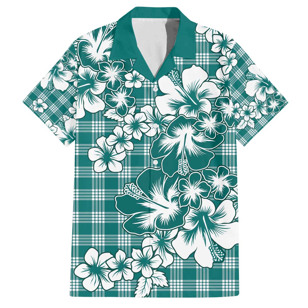 Hibiscus Pakala Aqua Teal Family Matching Off The Shoulder Long Sleeve Dress and Hawaiian Shirt Tropical Floral Stylized - Polynesian Pride