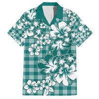 Hibiscus Pakala Aqua Teal Family Matching Off Shoulder Maxi Dress and Hawaiian Shirt Tropical Floral Stylized - Polynesian Pride