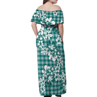 Hibiscus Pakala Aqua Teal Family Matching Off Shoulder Maxi Dress and Hawaiian Shirt Tropical Floral Stylized - Polynesian Pride