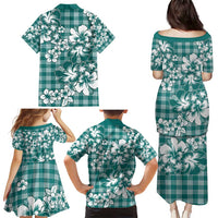 Hibiscus Pakala Aqua Teal Family Matching Puletasi and Hawaiian Shirt Tropical Floral Stylized - Polynesian Pride