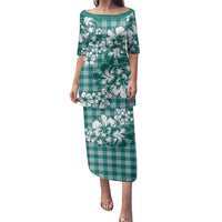 Hibiscus Pakala Aqua Teal Family Matching Puletasi and Hawaiian Shirt Tropical Floral Stylized - Polynesian Pride