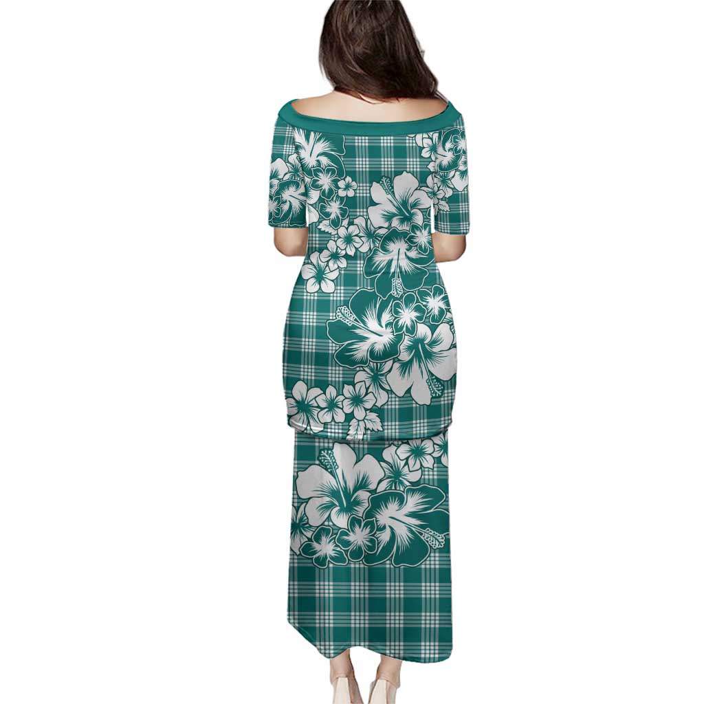 Hibiscus Pakala Aqua Teal Family Matching Puletasi and Hawaiian Shirt Tropical Floral Stylized - Polynesian Pride