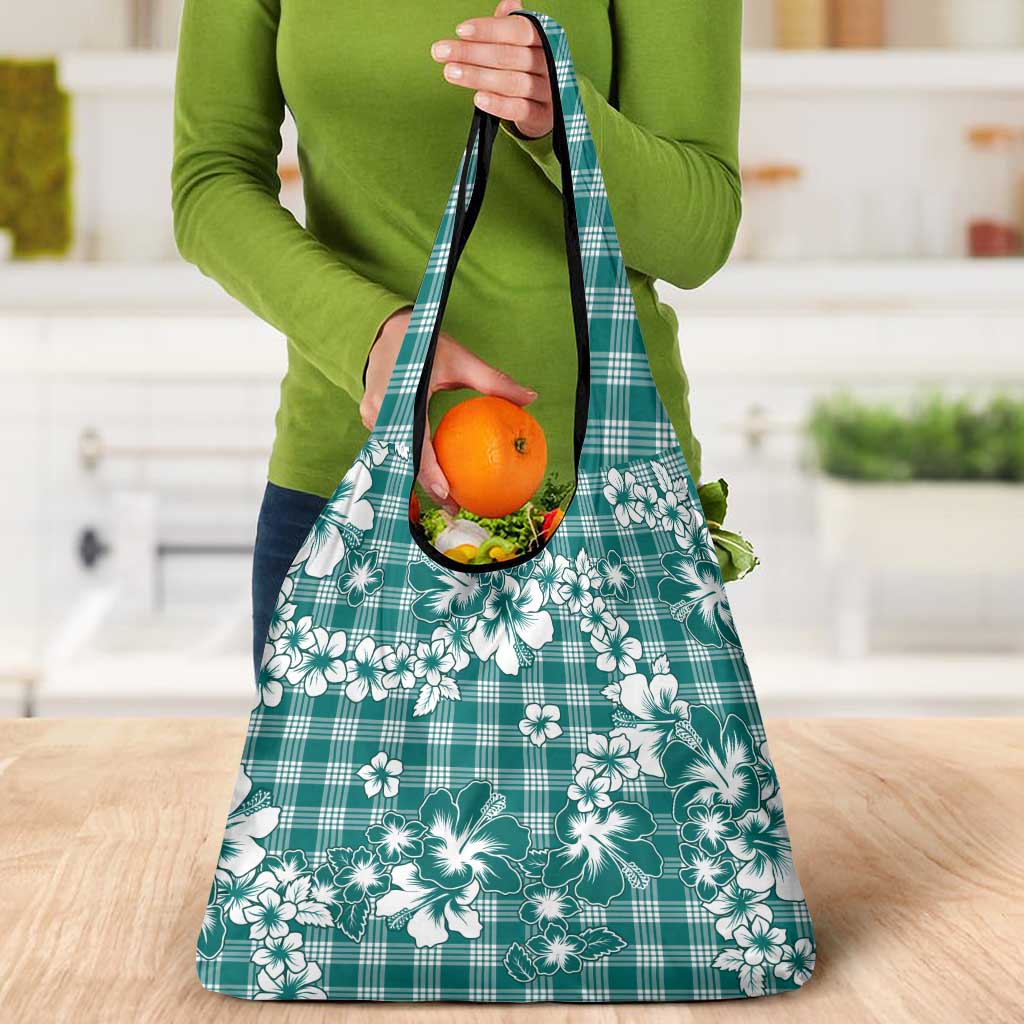 Hibiscus Pakala Aqua Teal Grocery Bag Tropical Floral Stylized - Polynesian Pride