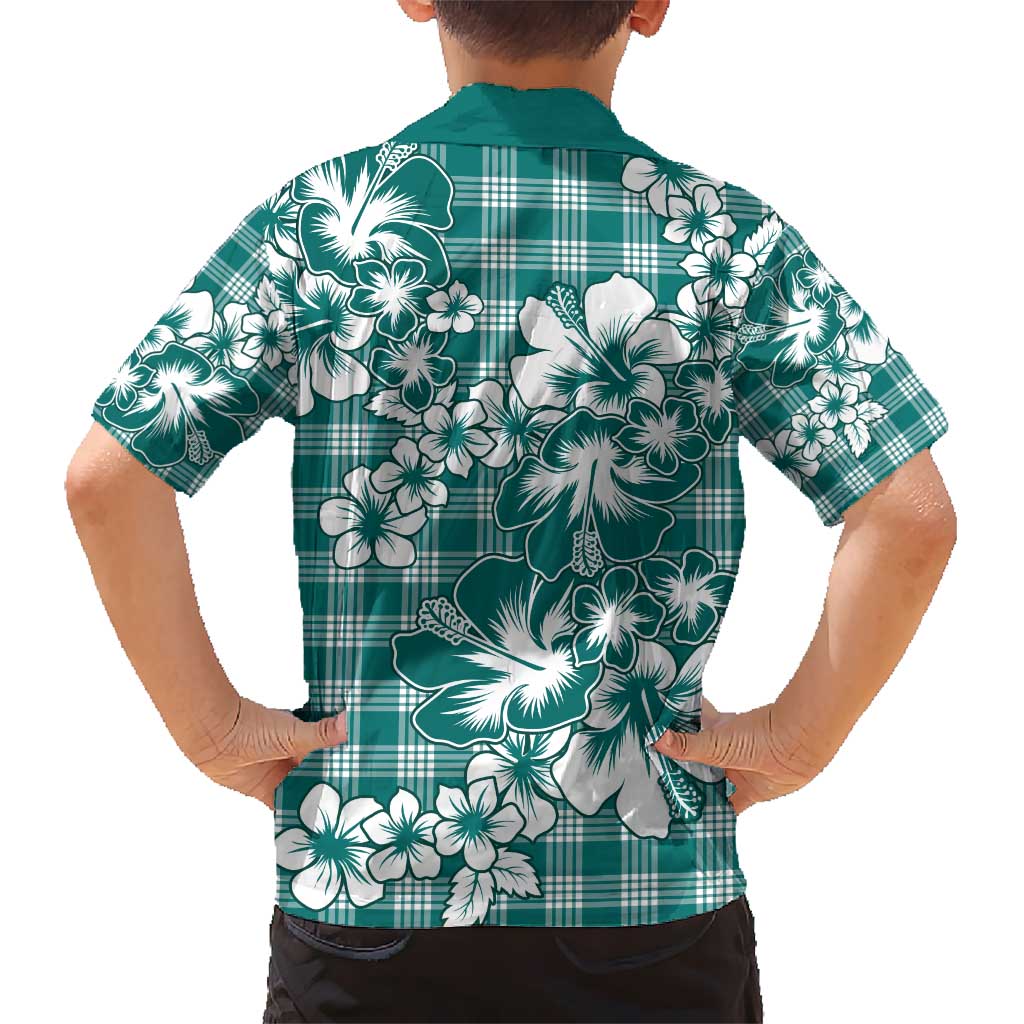 Hibiscus Pakala Aqua Teal Kid Hawaiian Shirt Tropical Floral Stylized - Polynesian Pride