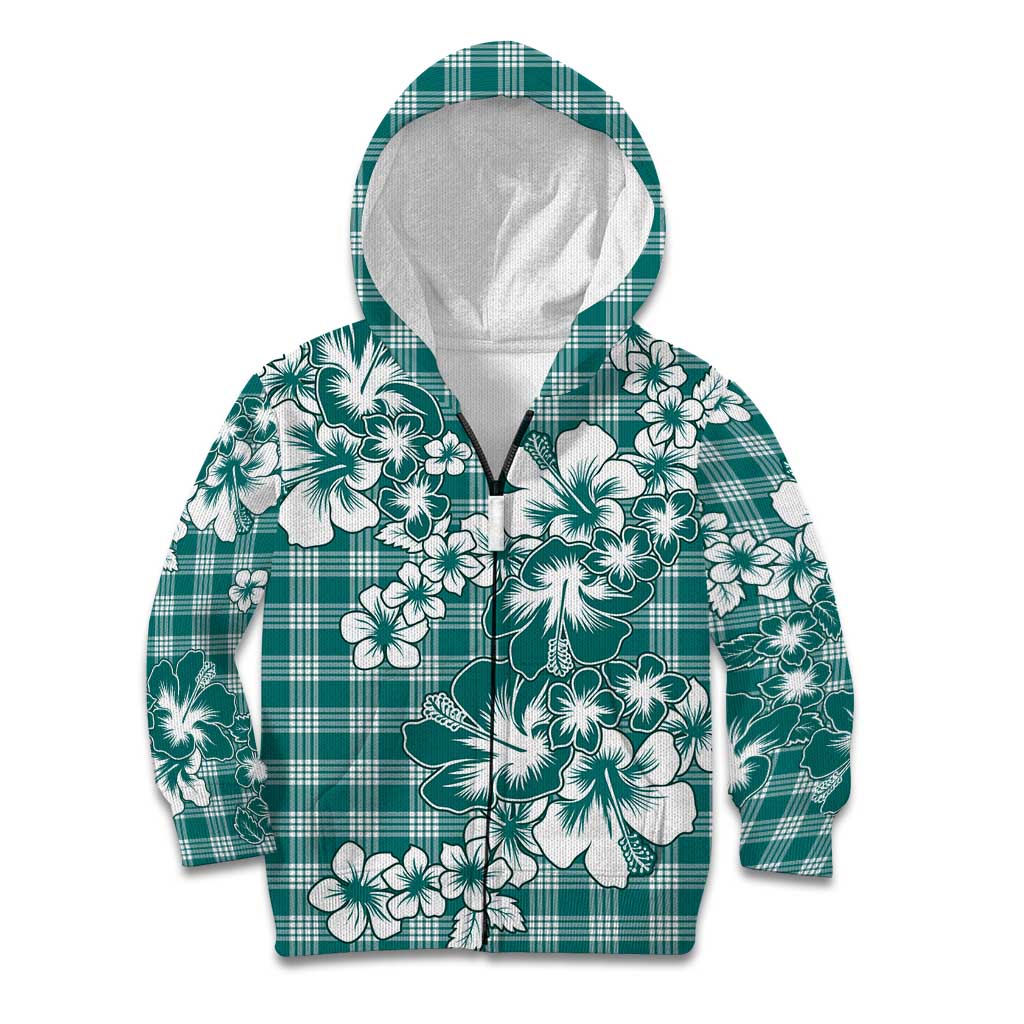 Hibiscus Pakala Aqua Teal Kid Hoodie Tropical Floral Stylized LT01 Zip Hoodie Teal - Polynesian Pride