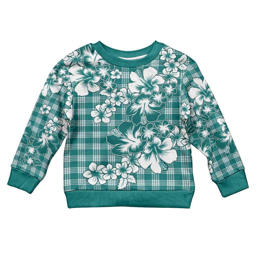Hibiscus Pakala Aqua Teal Kid Ugly Christmas Sweater Tropical Floral Stylized - Polynesian Pride