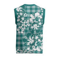 Hibiscus Pakala Aqua Teal Christmas Knitted V-Neck Vest Tropical Floral Stylized - Polynesian Pride