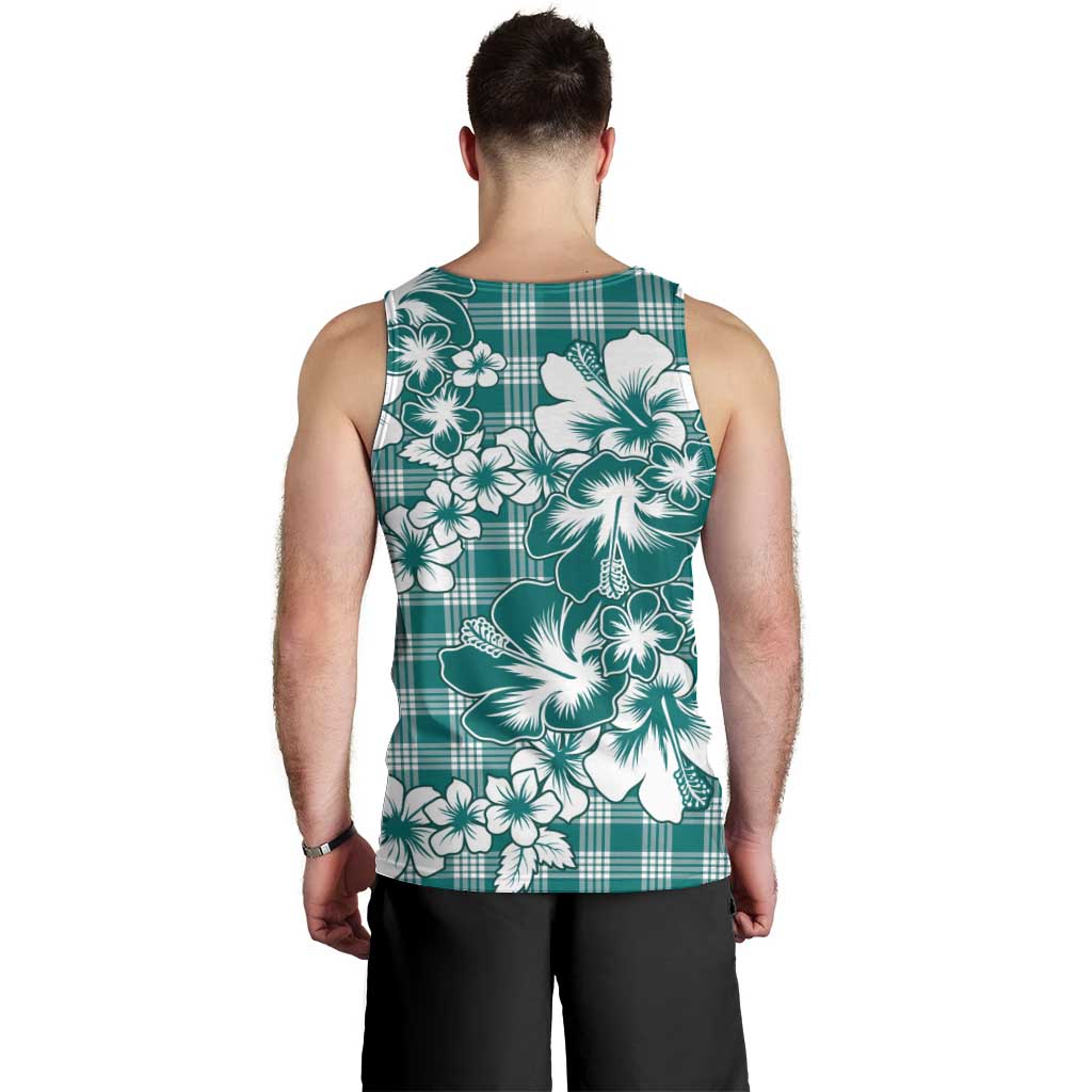 Hibiscus Pakala Aqua Teal Men Tank Top Tropical Floral Stylized - Polynesian Pride