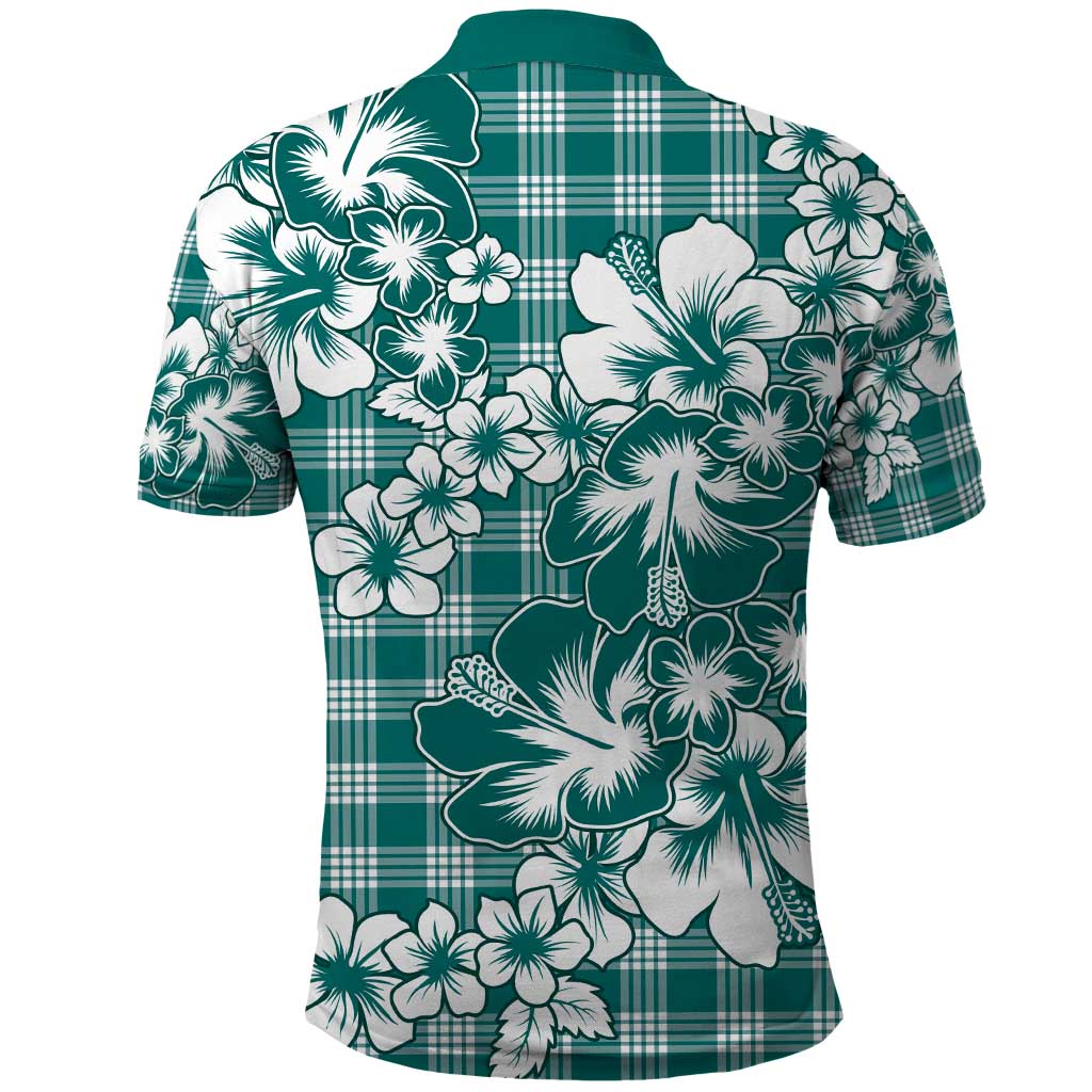 Hibiscus Pakala Aqua Teal Polo Shirt Tropical Floral Stylized - Polynesian Pride