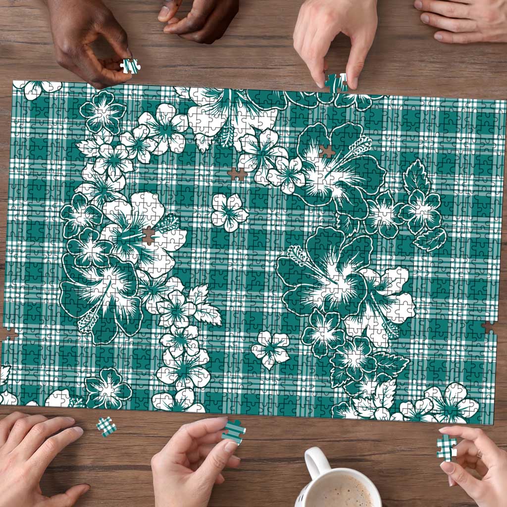 Hibiscus Pakala Aqua Teal Puzzle Tropical Floral Stylized - Polynesian Pride