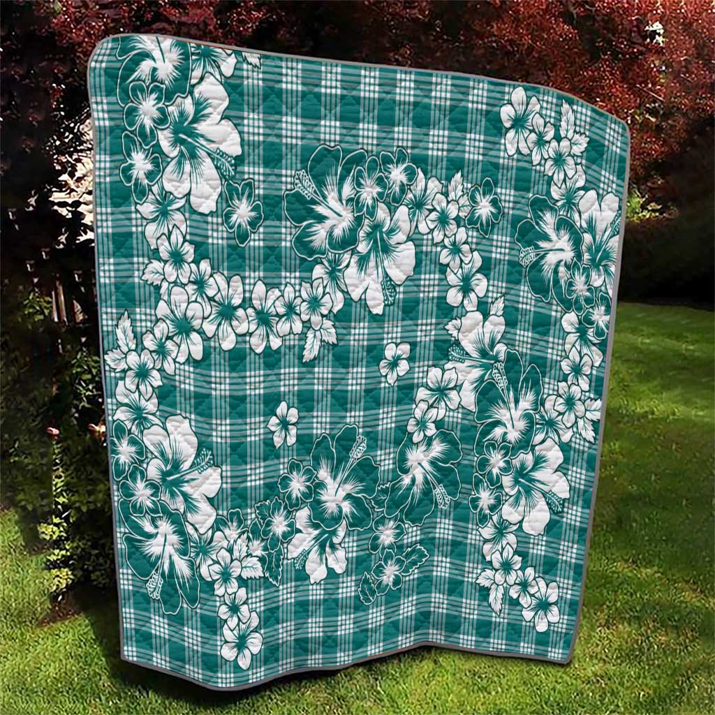 Hibiscus Pakala Aqua Teal Quilt Tropical Floral Stylized - Polynesian Pride