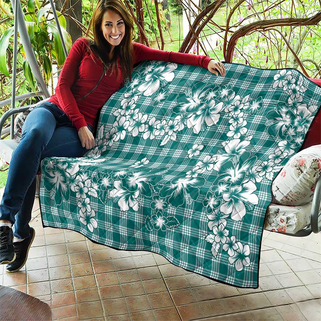 Hibiscus Pakala Aqua Teal Quilt Tropical Floral Stylized - Polynesian Pride
