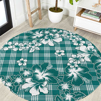 Hibiscus Pakala Aqua Teal Round Carpet Tropical Floral Stylized - Polynesian Pride