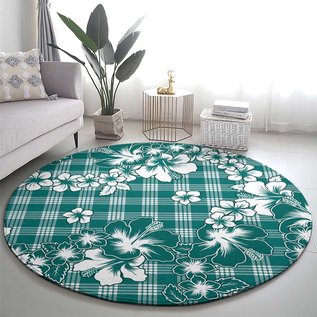 Hibiscus Pakala Aqua Teal Round Carpet Tropical Floral Stylized - Polynesian Pride