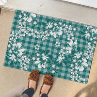 Hibiscus Pakala Aqua Teal Rubber Doormat Tropical Floral Stylized - Polynesian Pride