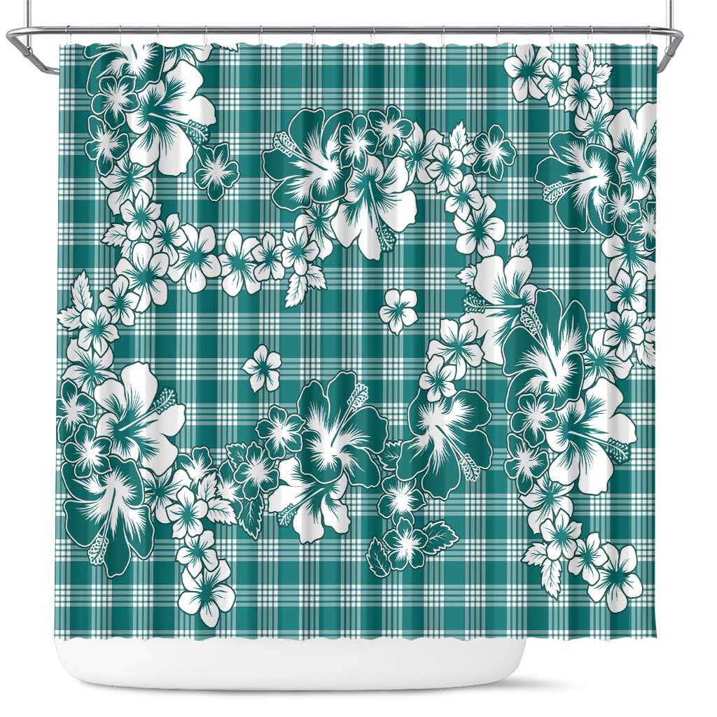 Hibiscus Pakala Aqua Teal Shower Curtain Tropical Floral Stylized - Polynesian Pride