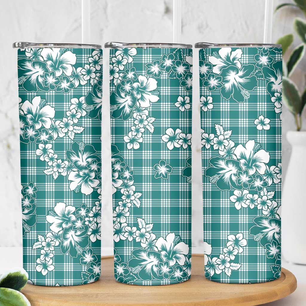 Hibiscus Pakala Aqua Teal Skinny Tumbler Tropical Floral Stylized - Polynesian Pride