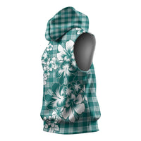 Hibiscus Pakala Aqua Teal Sleeveless Hoodie Tropical Floral Stylized - Polynesian Pride