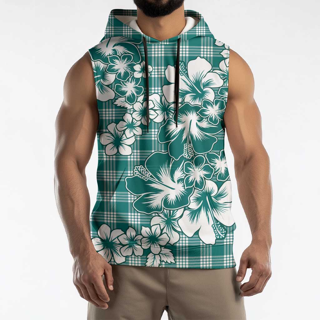 Hibiscus Pakala Aqua Teal Sleeveless Hoodie Tropical Floral Stylized - Polynesian Pride
