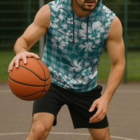 Hibiscus Pakala Aqua Teal Sleeveless Hoodie Tropical Floral Stylized - Polynesian Pride