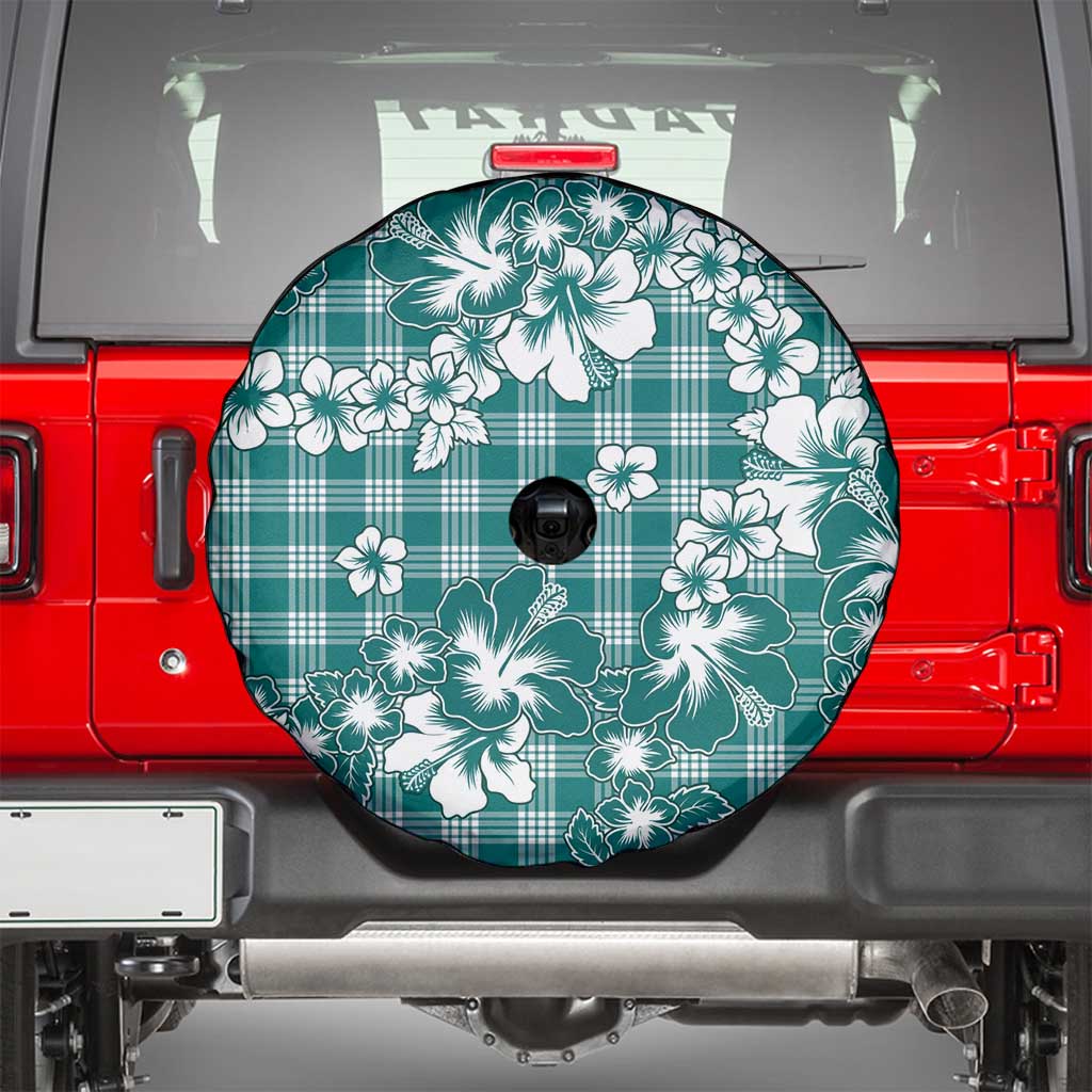 Hibiscus Pakala Aqua Teal Spare Tire Cover Tropical Floral Stylized - Polynesian Pride