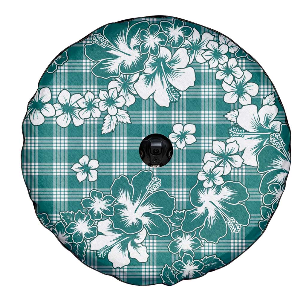 Hibiscus Pakala Aqua Teal Spare Tire Cover Tropical Floral Stylized - Polynesian Pride