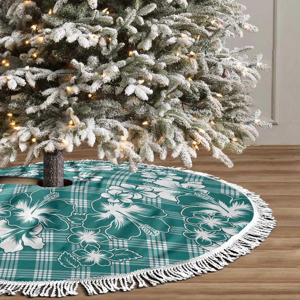 Hibiscus Pakala Aqua Teal Tree Skirt Tropical Floral Stylized - Polynesian Pride