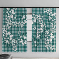 Hibiscus Pakala Aqua Teal Window Curtain Tropical Floral Stylized - Polynesian Pride