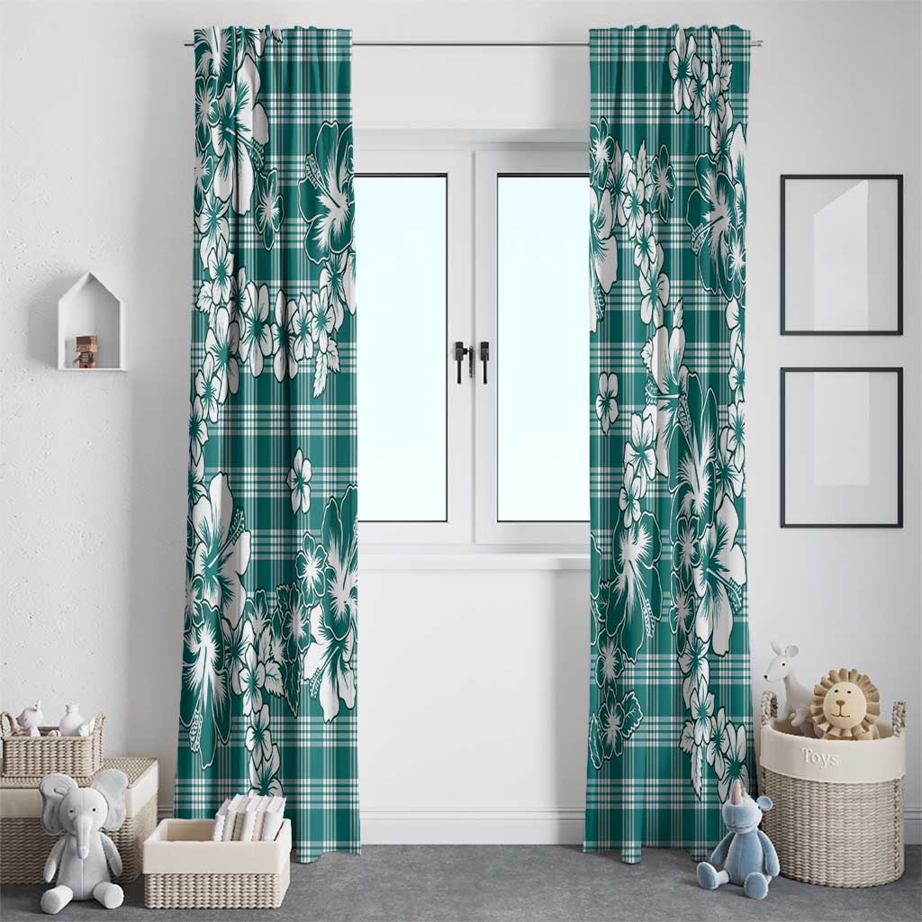 Hibiscus Pakala Aqua Teal Window Curtain Tropical Floral Stylized - Polynesian Pride