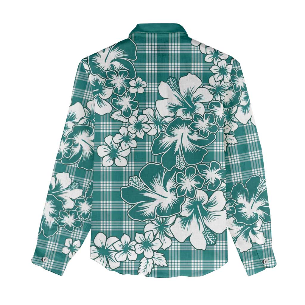 Hibiscus Pakala Aqua Teal Women Casual Shirt Tropical Floral Stylized - Polynesian Pride