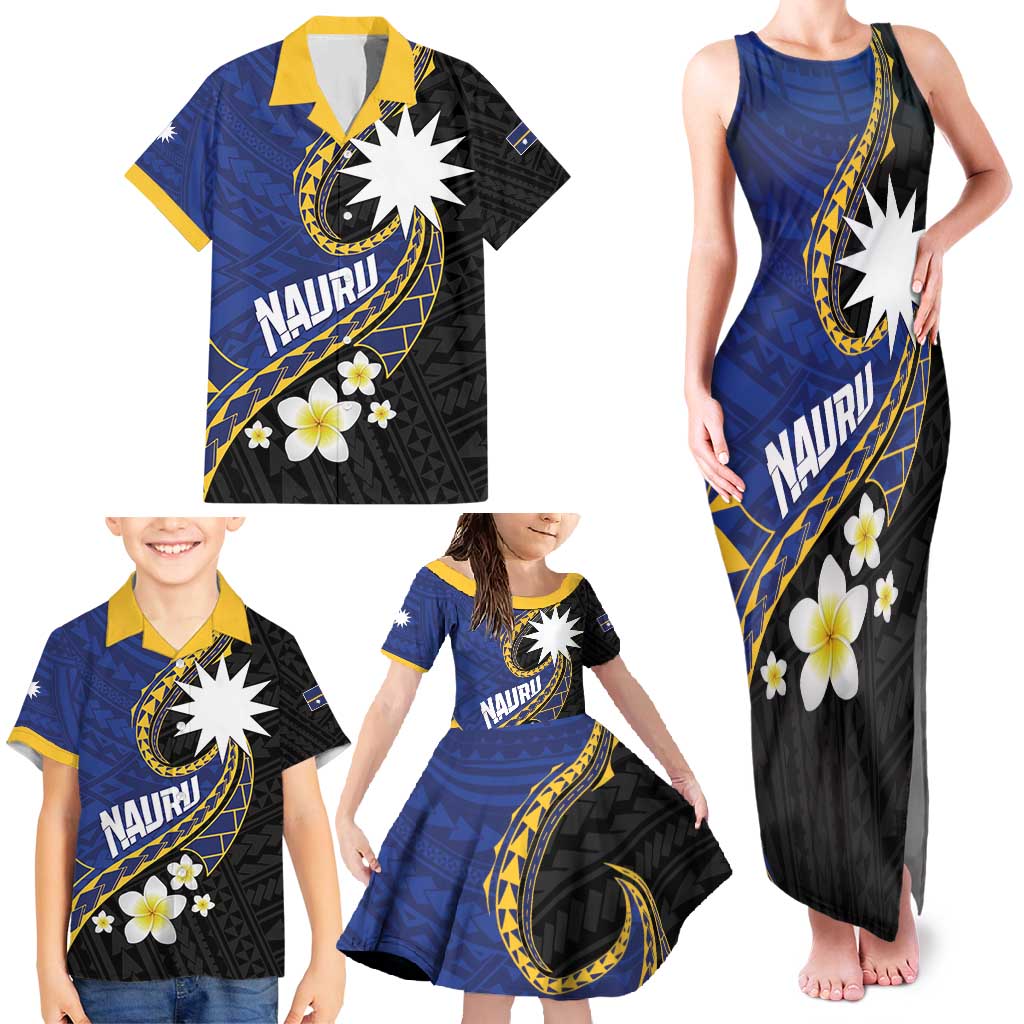 Personalised Nauru Family Matching Tank Maxi Dress and Hawaiian Shirt Naoero Proud Plumeria