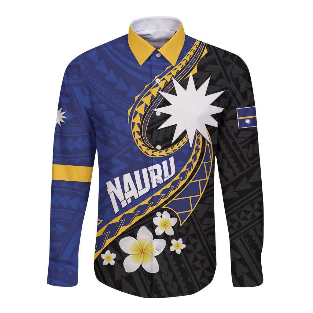 Personalised Nauru Long Sleeve Button Shirt Naoero Proud Plumeria
