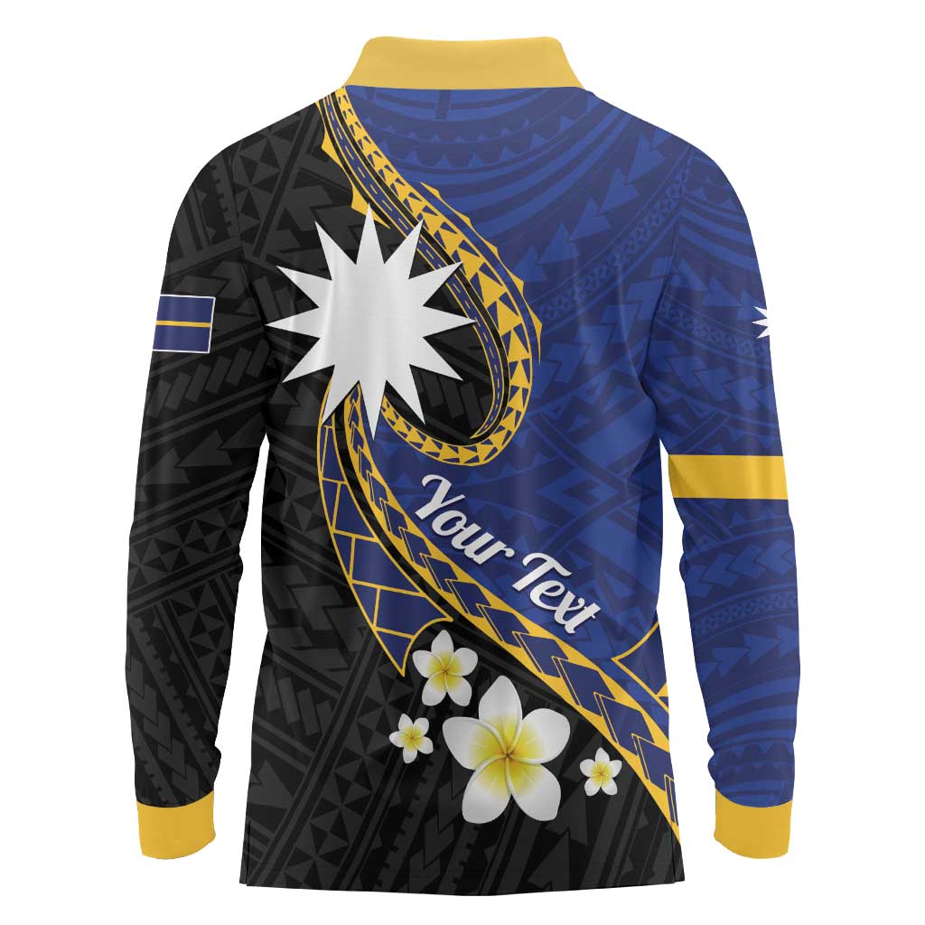 Personalised Nauru Long Sleeve Polo Shirt Naoero Proud Plumeria