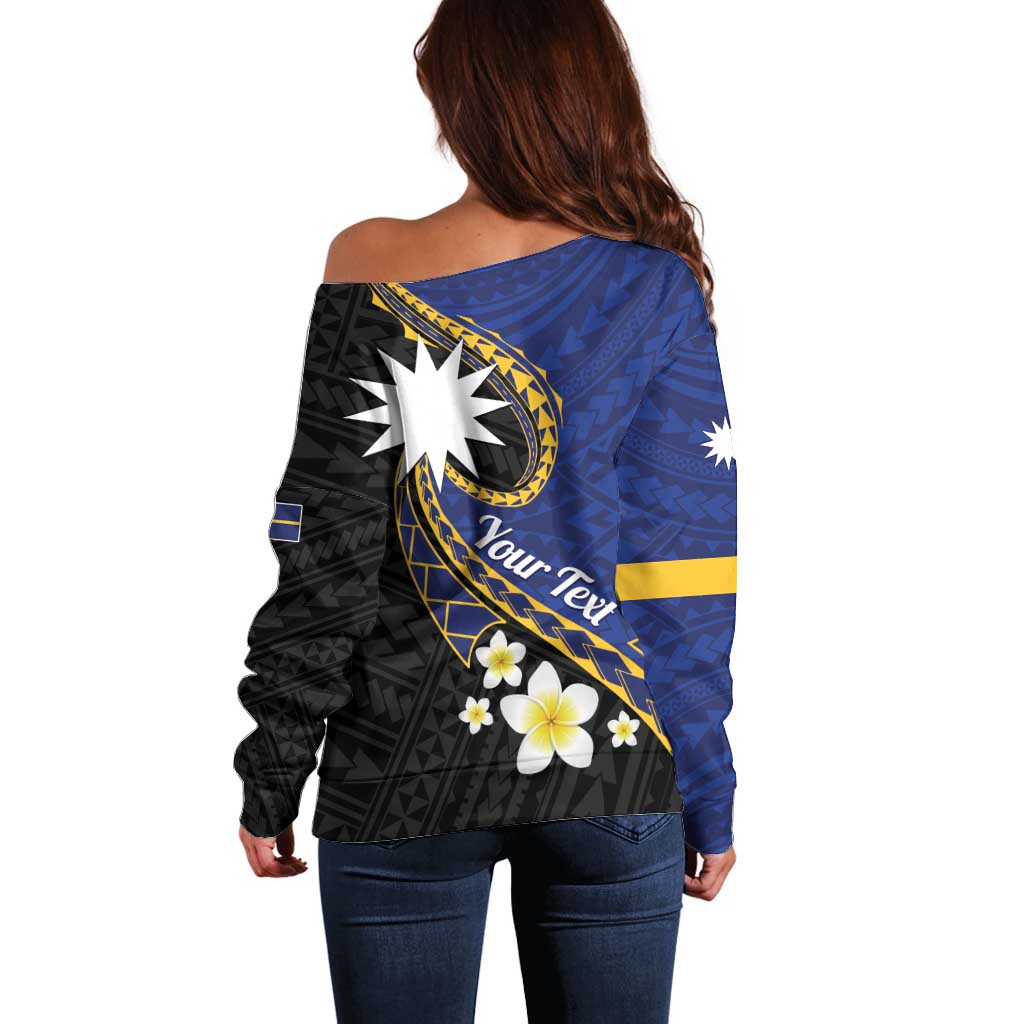 Personalised Nauru Off Shoulder Sweater Naoero Proud Plumeria