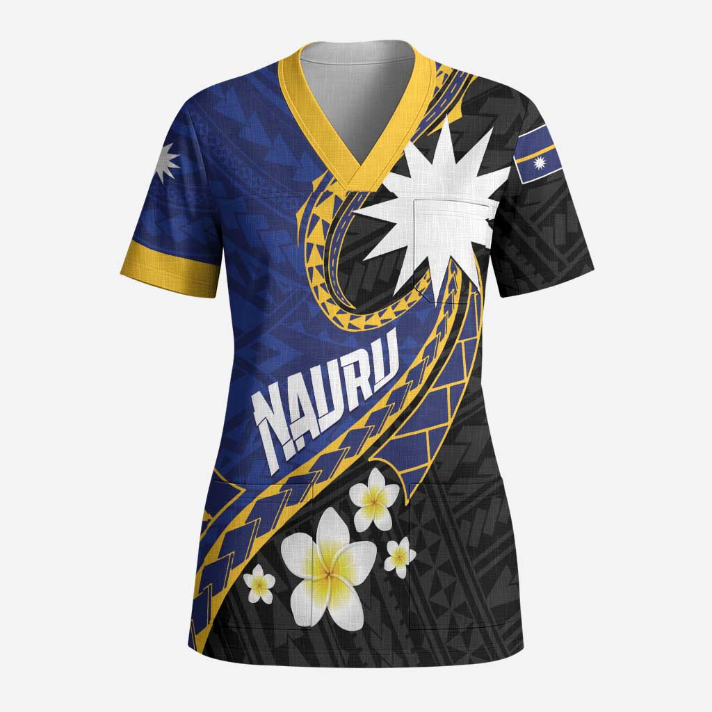 Personalised Nauru Scrub Top Naoero Proud Plumeria - Polynesian Pride
